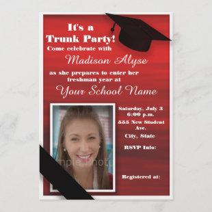 Red Black White College Trunk Party Dorm Shower Invitation