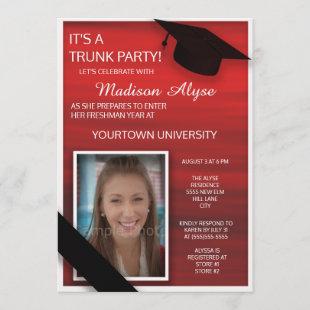 Red Black White College Trunk Party Photo Invitation