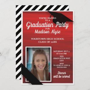 Red Black White Graduation Party Photo Invitation