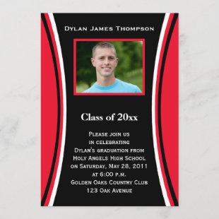 Red, Black, White Photo Graduation Invitation