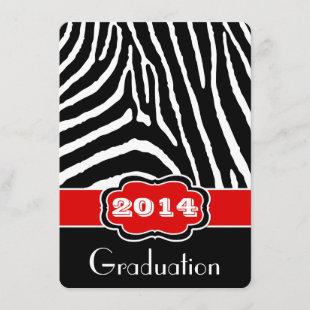 Red, Black, White Zebra Print Graduation Invite
