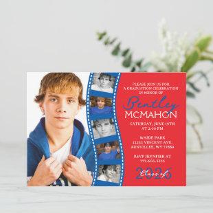 Red & Blue 6 Photo Filmstrip Graduation Collage Invitation