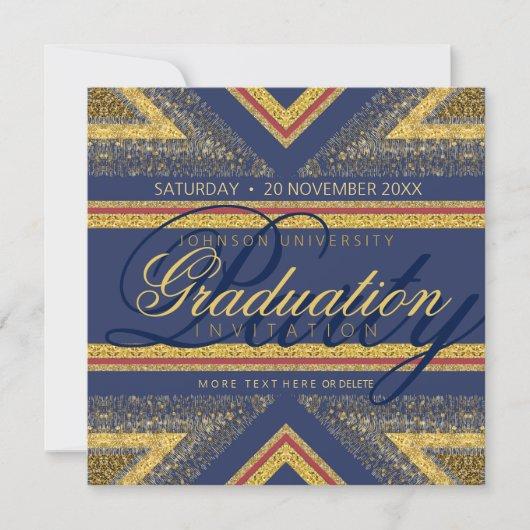 Red+Blue & Gold Shimmer Graduation Party Invites