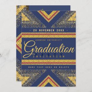 Red Blue & Gold Stylish Graduation Party Invite