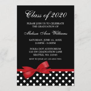 Red Bow Polka Dots Graduation Announcement