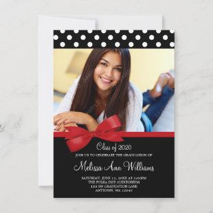 Red Bow Polka Dots Photo Graduation Announcement