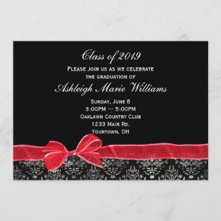 Red Bow with Damask Border for Grad Invitation