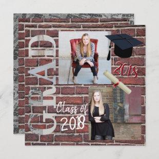 Red Brick Wall Photo  - Graduation Invitation