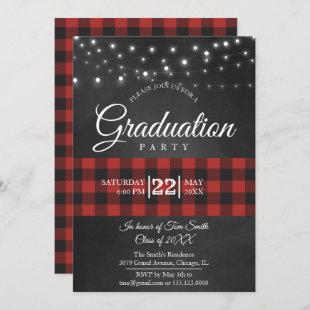 Red Buffalo Plaid Graduation Party Invitation