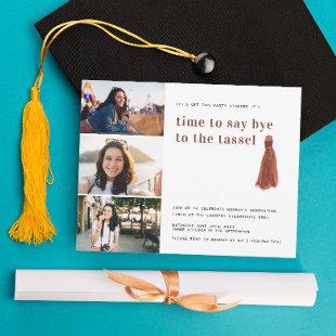 Red | Bye to the Tassel Graduation Photo Party Invitation