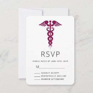 Red Caduceus Medical Symbol Graduation RSVP Card