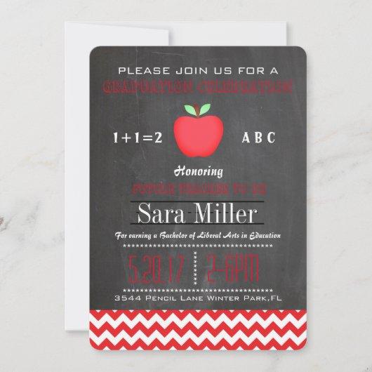 Red Chevron /Apple Teacher Graduation Invitation