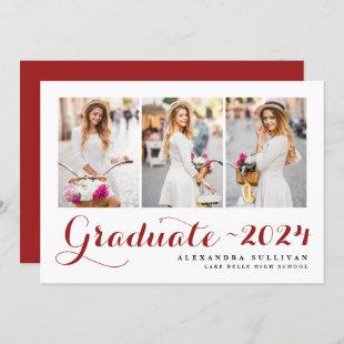 Red Class of 2024 Photo Collage Graduation Invitation