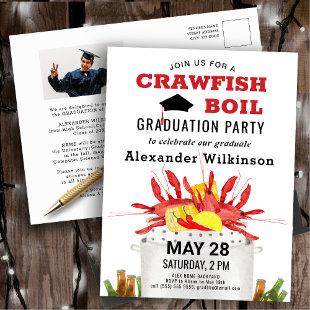 Red Crawfish Boil GRAD Photo Party Invitation Postcard