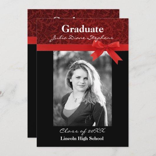 Red Damask & Red Bow - Graduation Announcement