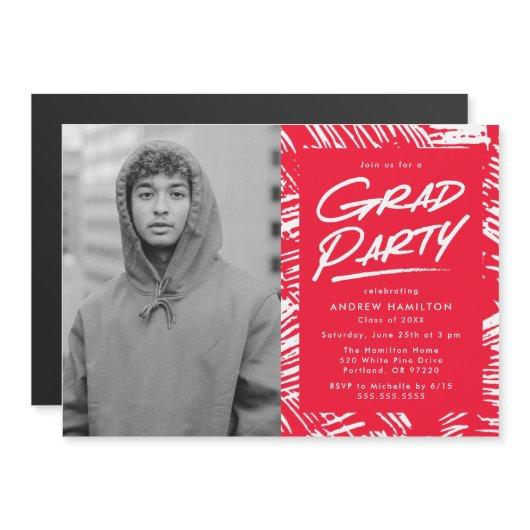 Red | Dashed Photo Graduation Party Magnetic Invitation
