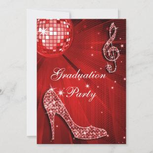 Red Disco Ball Sparkle Heels Graduation Invitation