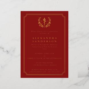 Red Doctor of Osteopathic Medicine Graduation Foil Invitation