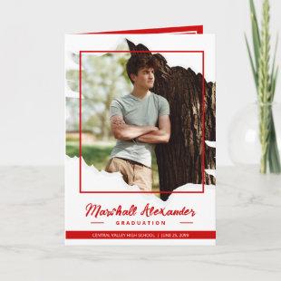 Red Edgy Abstract Torn Photo Graduation Invitation
