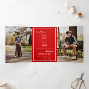 Red Edgy Abstract Torn Photo Graduation Tri-Fold Invitation
