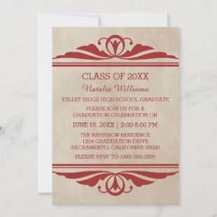 Red Elegant Deco Graduation Invite