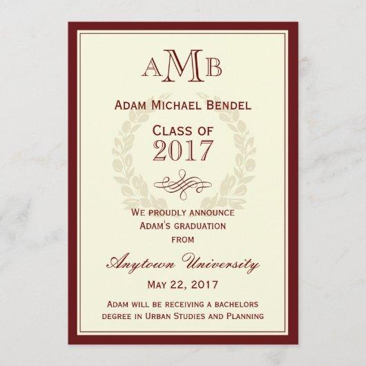 Red Elegant Monogram Graduation Announcement