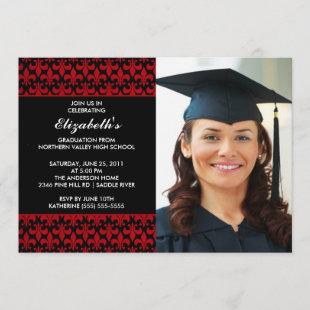 Red Fleur-de-lis Graduation Invitation with Photo