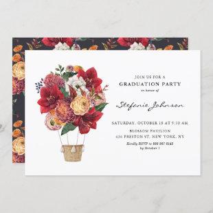 Red Flowers Hot Air Balloon Graduation Party Invitation