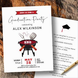 Red Fun Script Minimalist Graduation BBQ Party Invitation