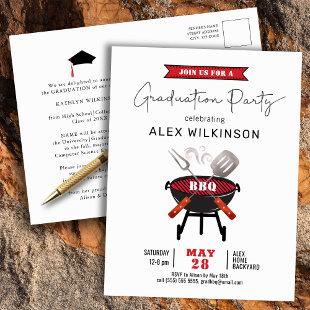 Red Fun Script Simple Graduation BBQ Invitation Postcard