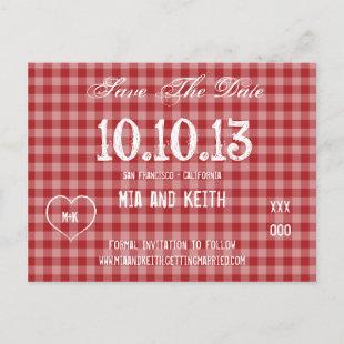 Red Gingham Country Announcement Postcard