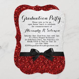 Red Glitter-look Bow Graduation Party Invitation
