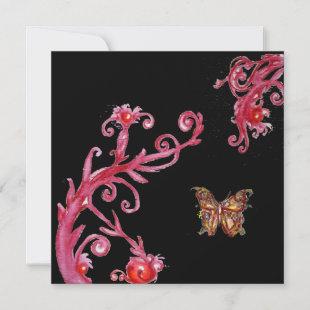 RED GOLD BUTTERFLY IN BLACK,Elegant Wedding Party Invitation