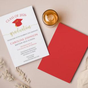 Red & Gold Class of Graduation Party Invitation