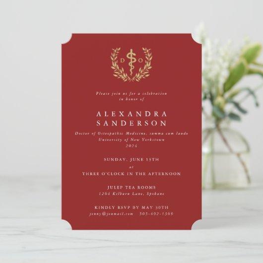 Red/Gold Doctor of Osteopathic Medicine Graduation Invitation