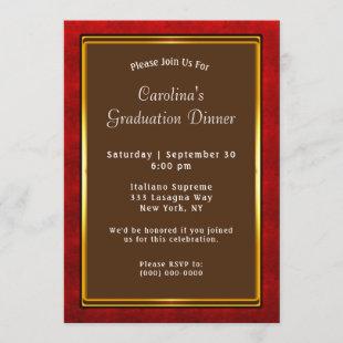 Red Gold Frame Brown Dinner Graduation Invitation