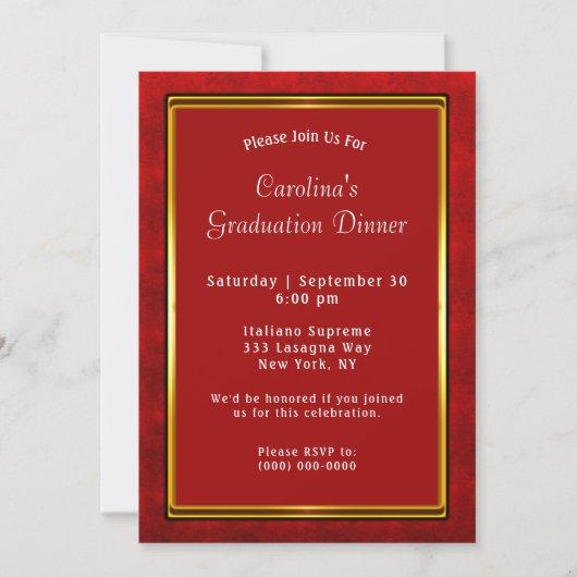 Red Gold Frame Dinner Graduation Invitation