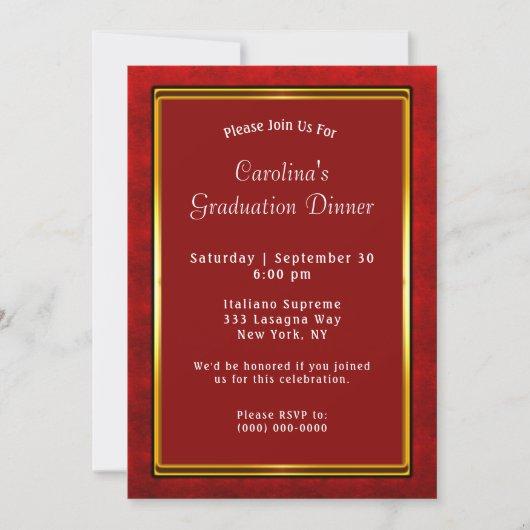 Red Gold Frame Maroon Dinner Graduation Invitation
