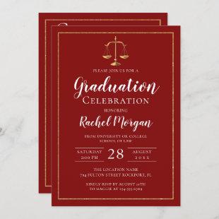 Red Gold Justice Law School Graduation Photo Invitation