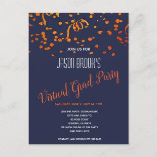 Red Gold On Black Confetti Virtual Grad Party Invitation Postcard