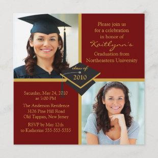 Red & Gold Photo Graduation Invitation
