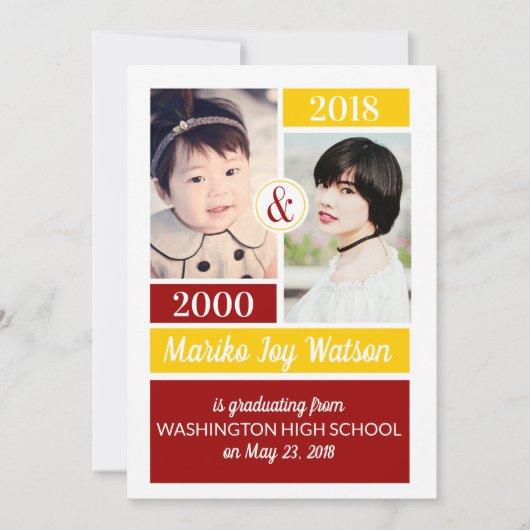Red Gold School Colors Then and Now Graduation Invitation