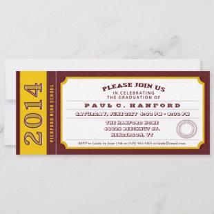 Red & Gold Ticket Graduation Party Invitation