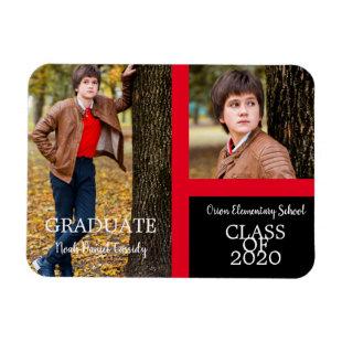 Red Graduate Simple Two Photos Graduation Magnet