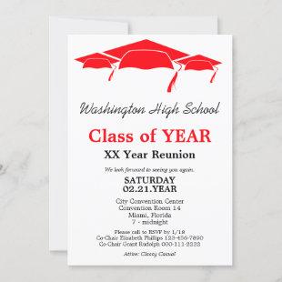 Red Graduation Caps Class Reunion Template