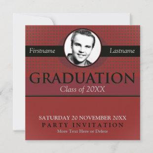 Red & Grey Stylish Graduation w/ Photo Invitation