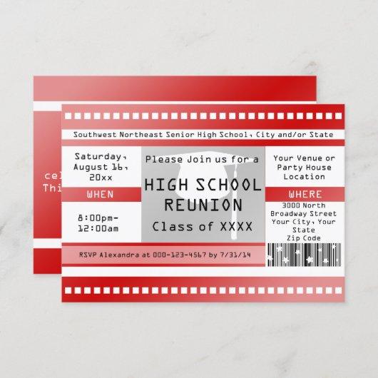 Red High School Class Reuinion Admission Ticket Invitation