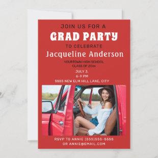 Red High School College Graduation Party Photo  Invitation