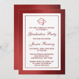 Red Metallic Graduation Hat Graduation Party Invitation