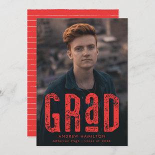 Red Modern Grunge Grad Photo Graduation Announcement